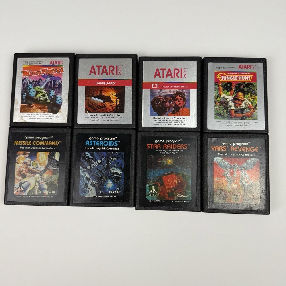 Atari 2600 Lot of 8 Moon Patrol Vanguard ET Jungle Hunt Asteroids Missile +